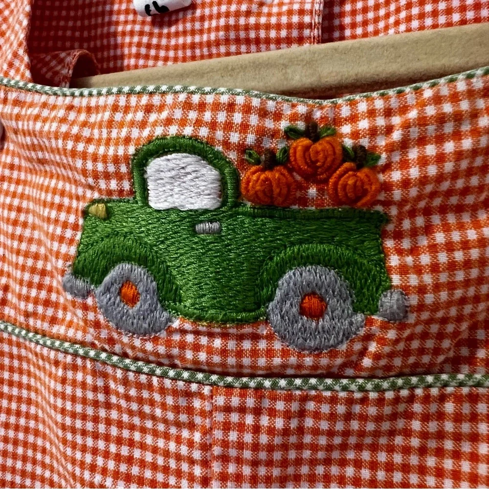 Orange Gingham Pumpkin Truck Overalls